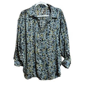 Velvet Heart Top Womens Large Multicolor Animal Print Lurex Sheer Button Blouse